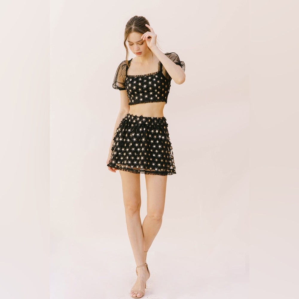 Black Sequin Daisy Crop Top & Mini Skirt Set - Picture 11 of 11